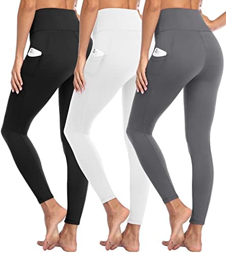 Гајхај 3 пакувања со џебови за жени - Контрола на стомакот со високи половини, мека тренинг салата за јога панталони