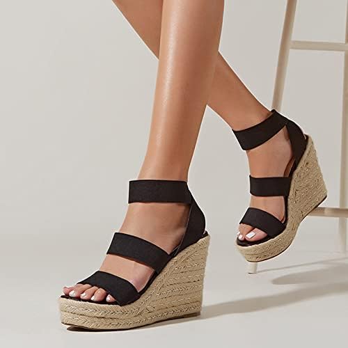 Клин -сандали за жени летна плажа Еспадрил сандали платформа високи потпетици на глуждот сандали