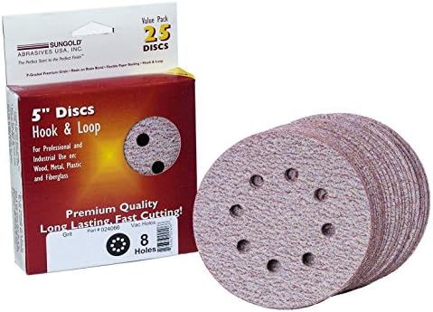 Sungold Abrasives 024172 5 од 8 дупки 400 Grit Premium Plus C Тежина хартија за хартија и дискови за пескарење, 25-пакет