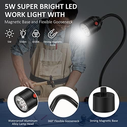 Светло за магнетна работа, LED машинска светлина со флексибилна гушава и магнетна основа, ламба за алатки за продавници за