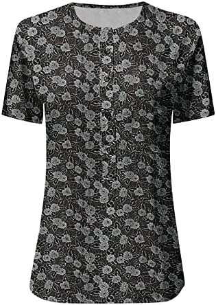 Врвови за жени кратки ракави летни модни обични трендовски печатени маички со кошула деколте t