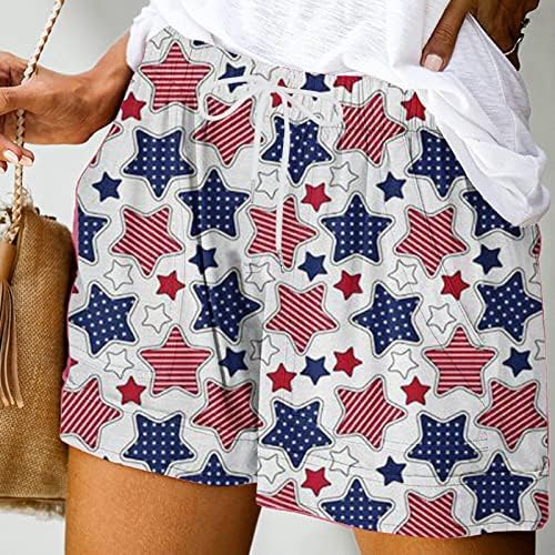 Jouauенски обичен летен летен еластичен еластичен половината на американското знаме за печатење шорцеви за независност кратки панталони со џебови