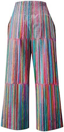 Хоплоси широки панталони за нозе за жени лабави се вклопуваат во градиент на високиот половини, панталони панталони летни обични плажа удобни панталони