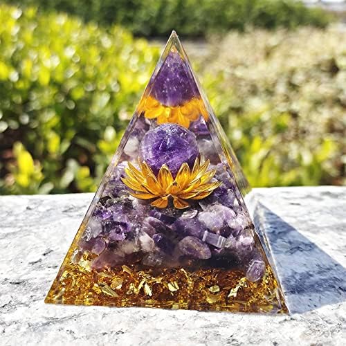 Оргон пирамида за кревање кристал, кристали пирамида цвет на животот аметист лековити камења со агат за да се намали стресот, медитацијата