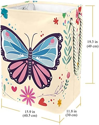 Природен Цвет Од Пеперутка Голема Пречка За Перење Со Лесна Рачка За Носење, Водоотпорна Корпа За Перење Што Се Склопува За Канти За Складирање