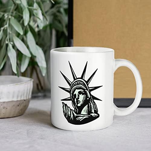 Статуа На Слободата Керамичка Кригла Бели Чаши За Кафе Шема Печатена Чаша За Чај Со Рачка