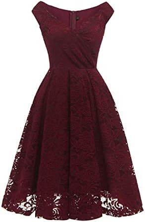 LCEPCY Елегантен цветник на чипка матурска фустан за жени против вратот без ракави коктел фустани 2023 летен вечерен фустан за забава