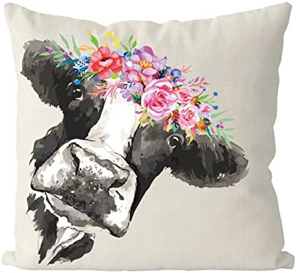 Гагец пролетна перница од крава покрива 18х18 инчи цвет цветна фрлање перница сезона, лето домашна спална соба дневна соба за одмор декор за перница куќиште на фарма