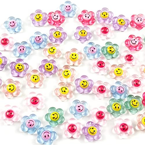 100 парчиња 3Д смола за нокти шарми насмевка Сонце цвеќе на нокти додатоци Kawaii DIY Nail Art Decoration -
