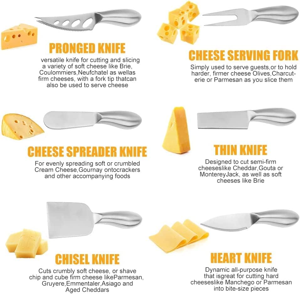 Сет на алатка за сирење од не'рѓосувачки челик Clarmonde Premium - Сет за ножеви со сирење од 6 парчиња - исечете ги сите омилени