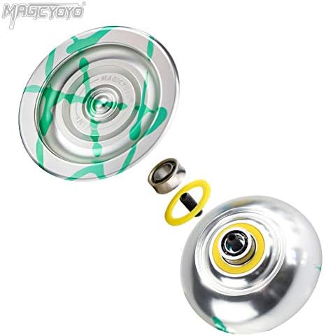 Yoyo Professional Oreponsive Yoyo N11 Silver Green, Alloy Metal Yoyo за деца/напреден плеер+Yo Yo Grove+Yoyo Bag+12 yoyo жици со кутија за