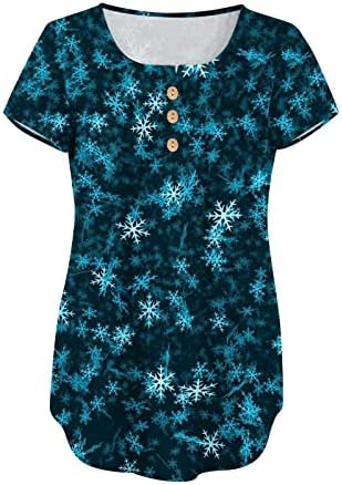 Xipcokm женски божиќни маици маици цветни печатени v вратот Туника врвови летни кратки ракави блузи маички кошули пуловер