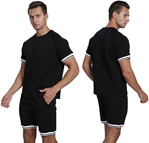 Mens Sport Set Summer Outfit 2 Piect Сет маици со кратки ракави и шорцеви Стилски обичен потсетник постави памучни тренерки за памук