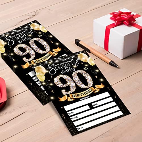 Картичка За Покани за роденден на црно Злато-Прием на Забава за 90-ти Роденден, Уште Во 1933 Година Пополнете Покани, Роденденска
