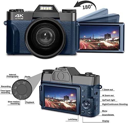 Acuvar 4k 48mp Дигитална Камера Комплет За Фотографија, Блогирање Камера За YouTube Со Флип Екран, WiFi, Широк Агол &засилувач; Макро Објектив,