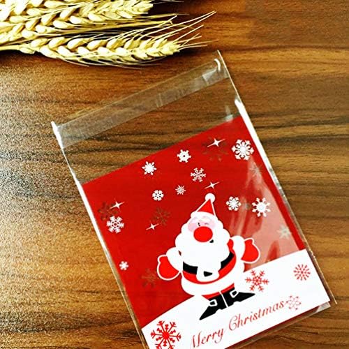 Амосфун 100 парчиња Подароци За Божиќно Лекување Кеси За Бонбони Самолепливи Проѕирни Целофански Кеси Кеси За Пакување Колачиња
