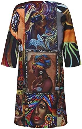 Мода Африкански Фустан Гроздобер Модел Печатење Фустани За Жени Среден Ракав V Вратот Повик Лабава Плус Sie Мини Фустан