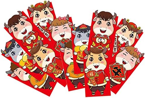 PRETYZOOM 12 парчиња 2021 Кинески Пролетен Фестивал Црвена Торба за Пари нова година среќни пликови Среќни Пари Пликови Нова