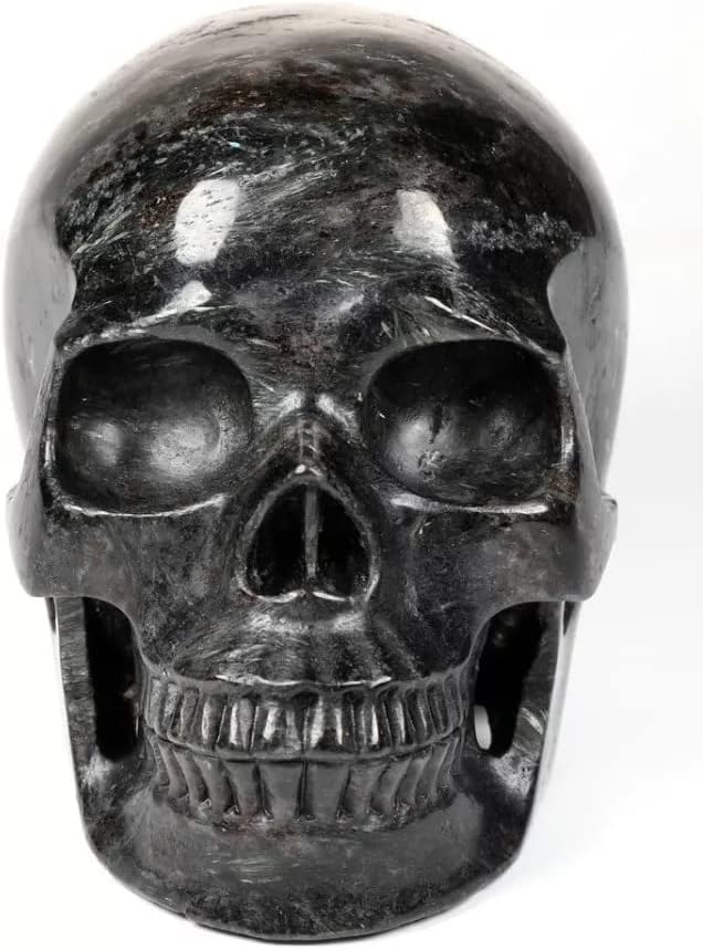 Mr.Skull 5.0 Статуа на астрофилит кристален череп, реален, кристално лекување камен, рачно врежан скапоцен камен скулптура дома украс.