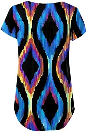 Women'sенски врвови плус големина Скриј стомак Туника 2023 лето со кратки маици со кратки ракави, симпатични маици облечени обични блузи