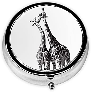 Кутија за пилули од африканска жирафа, тркалезна кутија со пилули, метална кутија со пилули со три оддели, лесен за носење