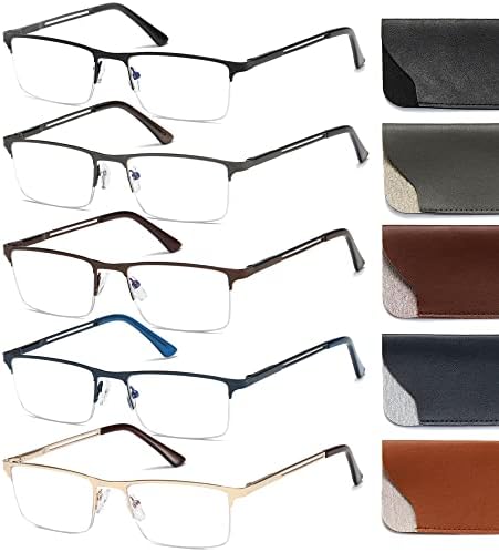 Очила За читање 5-Пакет За Мажи Блокирање На Сина Светлина, Читачи На Метал Со Половина Рамка Пролетни Шарки Лесни Очила Со Ув Филтер Против