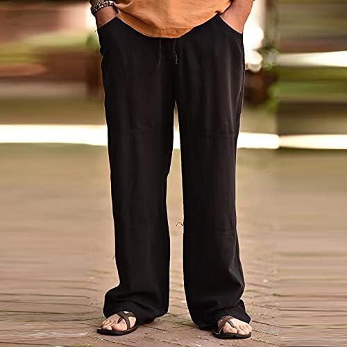 Овермални мажи модна памучна постелнина плус големина обични еластични џебови на половината долги панталони