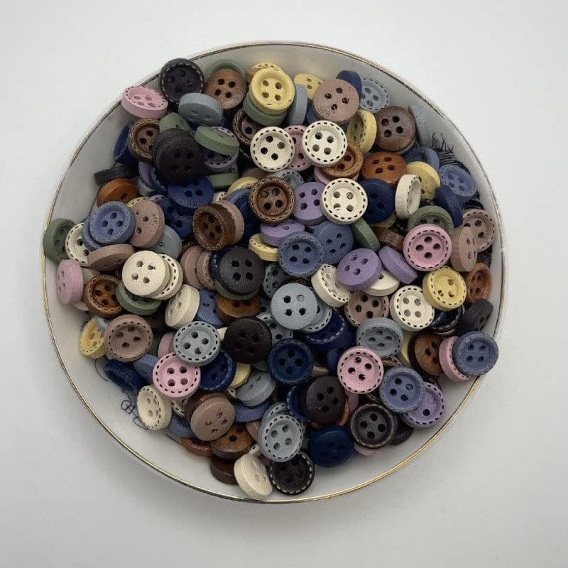 WODMB 50 парчиња мешана боја дрвени копчиња околу четири дупки 10мм за додатоци за кошула со палто