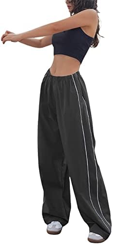 Хуакијао жени со шишиња панталони панталони широки нозе еластична половината y2k падобран панталони панталони џемпери