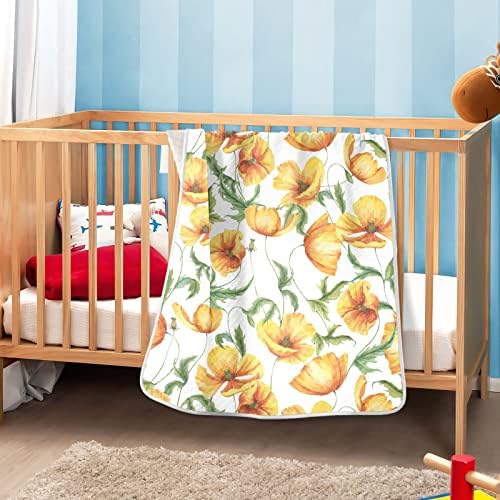 Гроздобер жолто афион бебешки ќебиња 30 x 40 во акварел цвет дете ќебе новородено креветче ќебе ќебиња за креветчиња за креветчиња за
