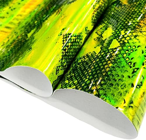 Хјанг Холографско Огледало Змија Флуоресцентни Зелени СТП Вештачки Кожни Листови 1 Ролна 12Х53, Ткаенина Од Вештачка Кожа Многу