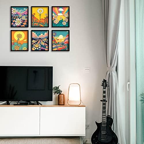 Хипи wallидна уметност ретро wallидни декор отпечатоци сет од 6 хипи цветни платно 60 -ти 70 -ти гроздобер постери апстрактно минималистичко инспиративно
