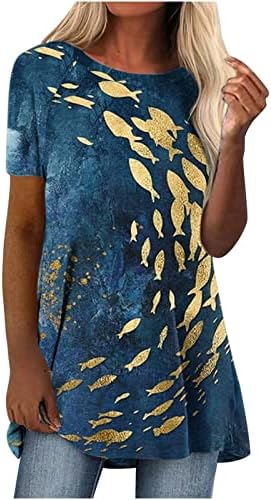 Шарела дама есен летен памук врвна облека со кратки ракави со кратки ракави, графичка блуза маица за женски 5б 5б