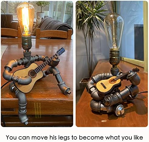 QZFSL Музички подароци Индустриска маса за ламба гитара метална уметност декор робот ламба Едисон сијалици креативна ретро уметност Steampunk