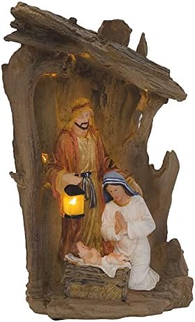 Три кралеви подароци Оригиналните подароци на Божиќниот Дрифтвуд Крече Свето семејство LED светло 14 x 8,5 Полистон Рождек Табела Топ