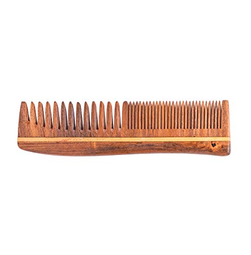 Ајан рачно изработена природна чиста здрава здрава нем дрвена чешел широк заб за раст на косата, анти -првут чешел за жени и мажи
