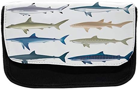 Случајна кутија со молив со ајкули, видови на цицачи од океанско море, торба со молив со ткаенини со двоен патент, 8,5 x 5,5, повеќебојни