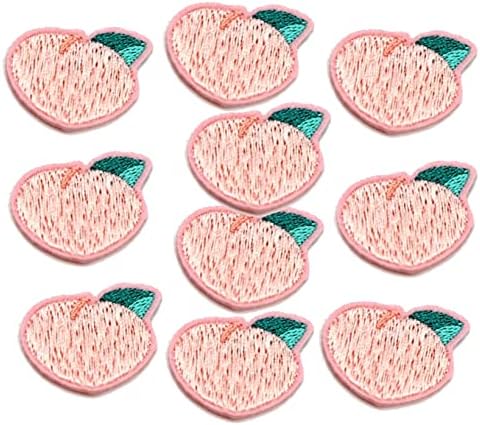 Ниненин 10 парчиња розови праски закрпи железо на налепници за мини овошја значка ранец пакувања со маици со маички декори на апликации