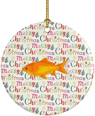 Богатства на Каролина WDK2918CO1 Златна риба Заеднички Божиќен керамички украс, украси за новогодишни елки, висечки украс за Божиќ,