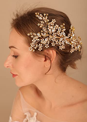 Деферија злато невеста кристална свадба чешел сребрена ринстона невестинска чешла, опал коса парче цвет додатоци за свадба за коса