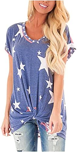 4-ти јули маици за жени американско знаме Топ патриотски starsвезди ленти маици за независност ден пресврт на јазол блузи туника