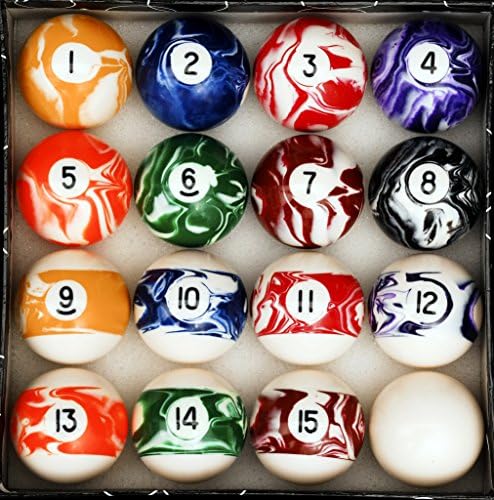 Iszy Billiards Pool Balls - 16 парчиња знак за топка поставена за табела и приказ на базени - 2 1/4 инчи, 6 унца Регулатива големина