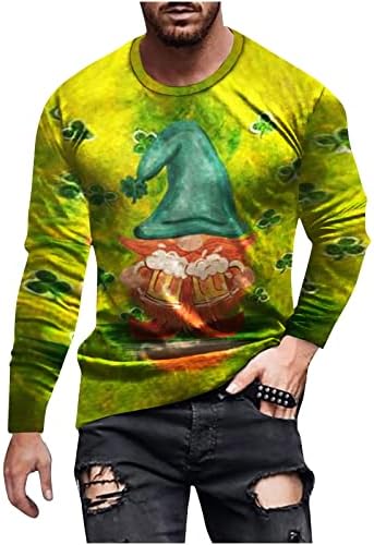 Менс хипстер хипхоп маички печати маици Св Патрикс Денот кошула ирска облека Шамрок Детелина со долга маица маица
