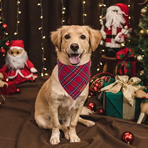 Adoggygo Божиќно куче Бандана 2 пакет, стилска карирана шамија на кучиња, врвна ткаенина од памук, понудени повеќе димензии, Божиќни