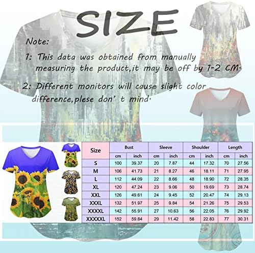 Womenените чистачи, цветен графички принт краток ракав против преголема маица плус големина за печатење врвови за жени