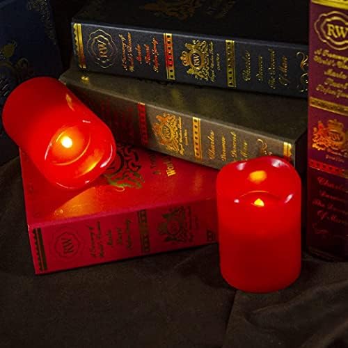 LK Flickering Flamless Candle Set од 2 црвени вистински восочни столбови, батерија оперирана реална светлина на LED свеќа со далечински