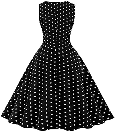 Yongans Коктел фустан за жени лето полко -точки без ракави фустан тенок висока половината