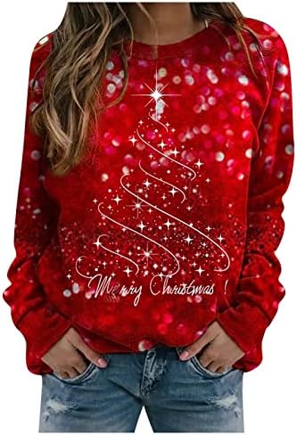 Копче за женски Fragarn ond долга кошула со долги ракави женски моден рекреација за лежење на Божиќ, о-врат со долги ракави пулвер врвот на врвот