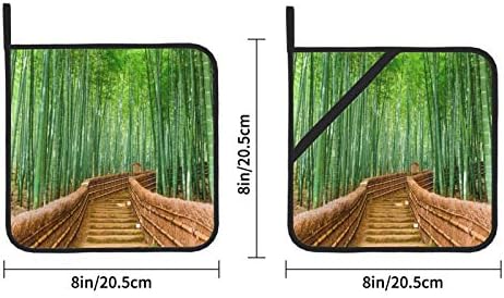 Кјото Јапонија бамбус шума пат зелени растенија дрвја кујнски пешкири сет со држачи за тенџере отпорни на топлина, отпорни на