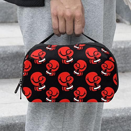 Жени И Девојки Црвени Боксерски Ракавици Шема Црна Торба За Шминка Пространа Торбичка За Козметичка Торба Чанта Чанта Со Патент